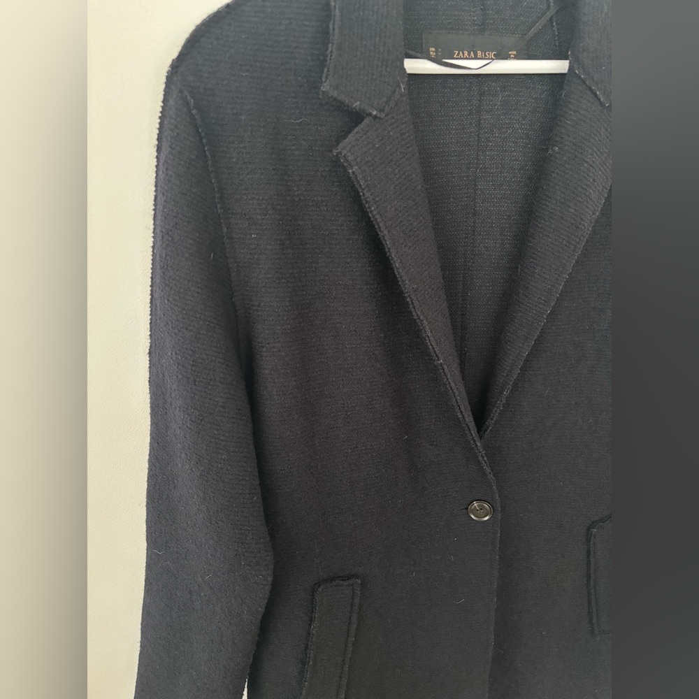 Zara single Button Black Wool Blend Coat - Picture 4 of 6